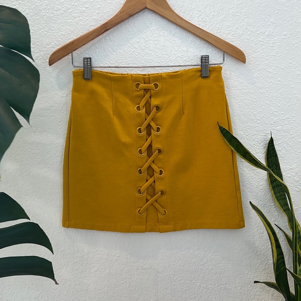 Mustard Yellow Lace Up Mini Skirt